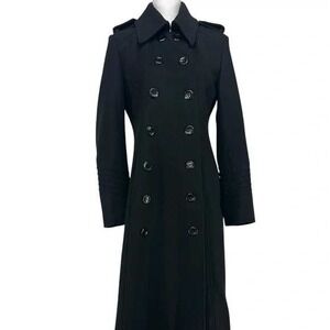 Women's Black Long Double Breasted Coat JustSweet Size 6 Military Style Winter